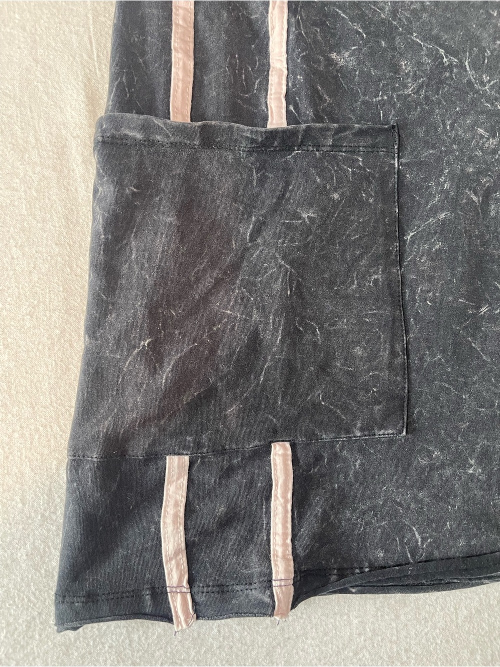 Vinyl Thread Black Marbled Mini Dress with Pink Trim- Racerback with Pockets - Picture 2 of 7